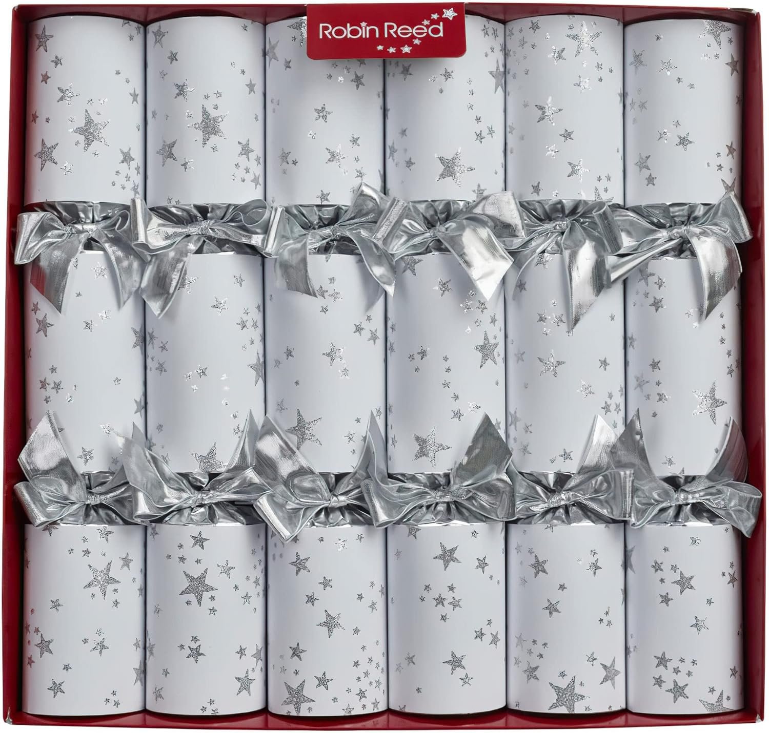 Olde English Crackers Twinkle Star Christmas Party Favors - Set of 6 luxury decorative favors for all holiday occasions Silver White - Image 2