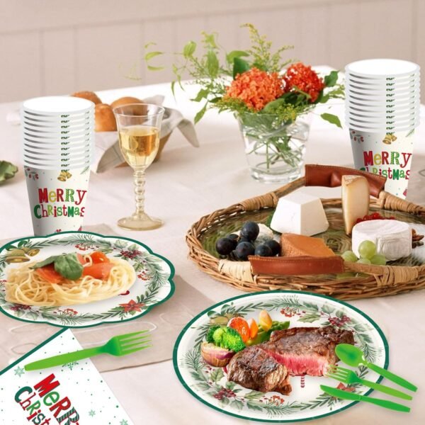 168 PCS Christmas Paper Plates and Napkins,Disposable Merry Christmas Paper Plates Party Tableware Set for Xmas Winter New Year Holiday Decorations - Image 5