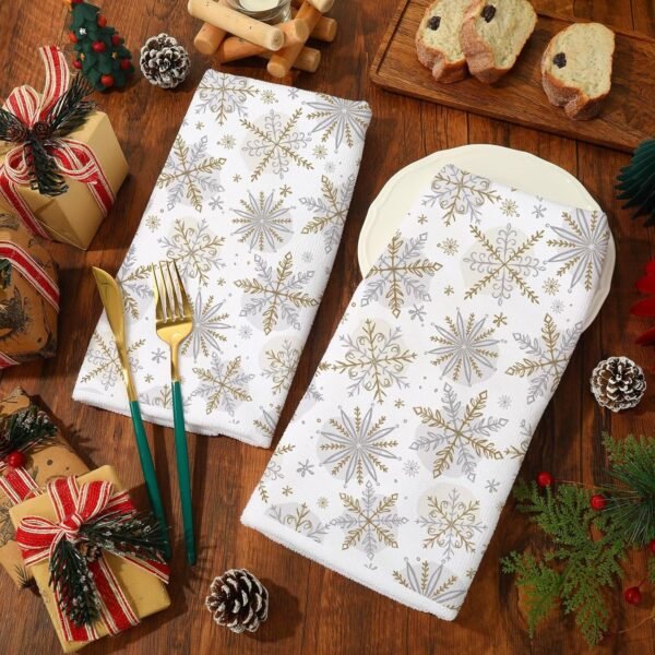 AnyDesign Christmas Kitchen Towels 18 x 28 Inch Silver Gold Snowflake Dish Towel Xmas Winter Absorbent Hand Drying Tea Towel for Cooking Baking, 2Pcs - Image 5