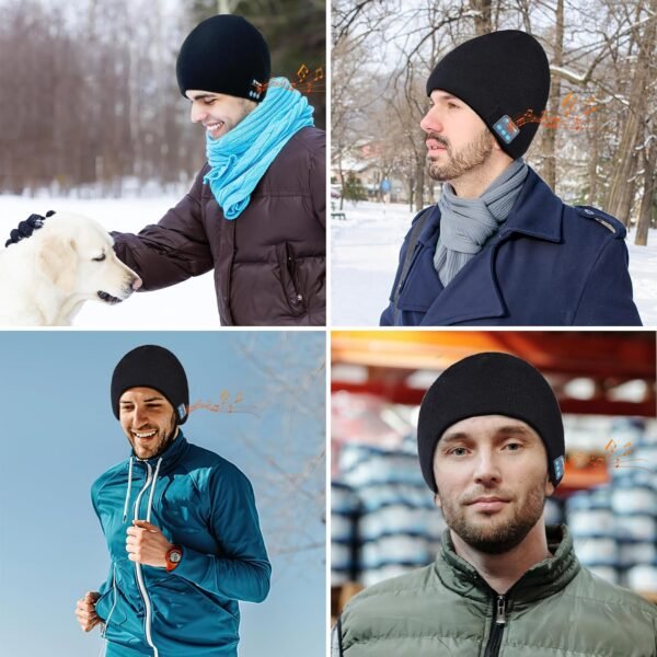 Bluetooth Beanie, Bluetooth 5.2 Wireless Beanies Hats, HD Stereo and Built-in Microphone, 10+ Hours Playtime, Unique Tech Gifts for Men Husband Him Teen, Christmas Stocking Stuffers, Black - Image 7
