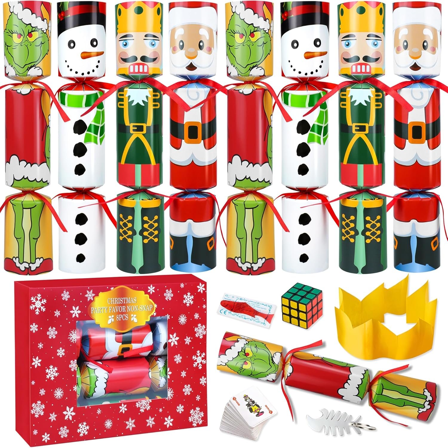 8 Pack Christmas Party Favors No Snap Party Table Favors with Party Hat, Joke & Little Gift Inside, Holiday Party Favor Supplies for Kids and Adults, Christmas Seasonal Holiday Dinner Traditions - Image 2