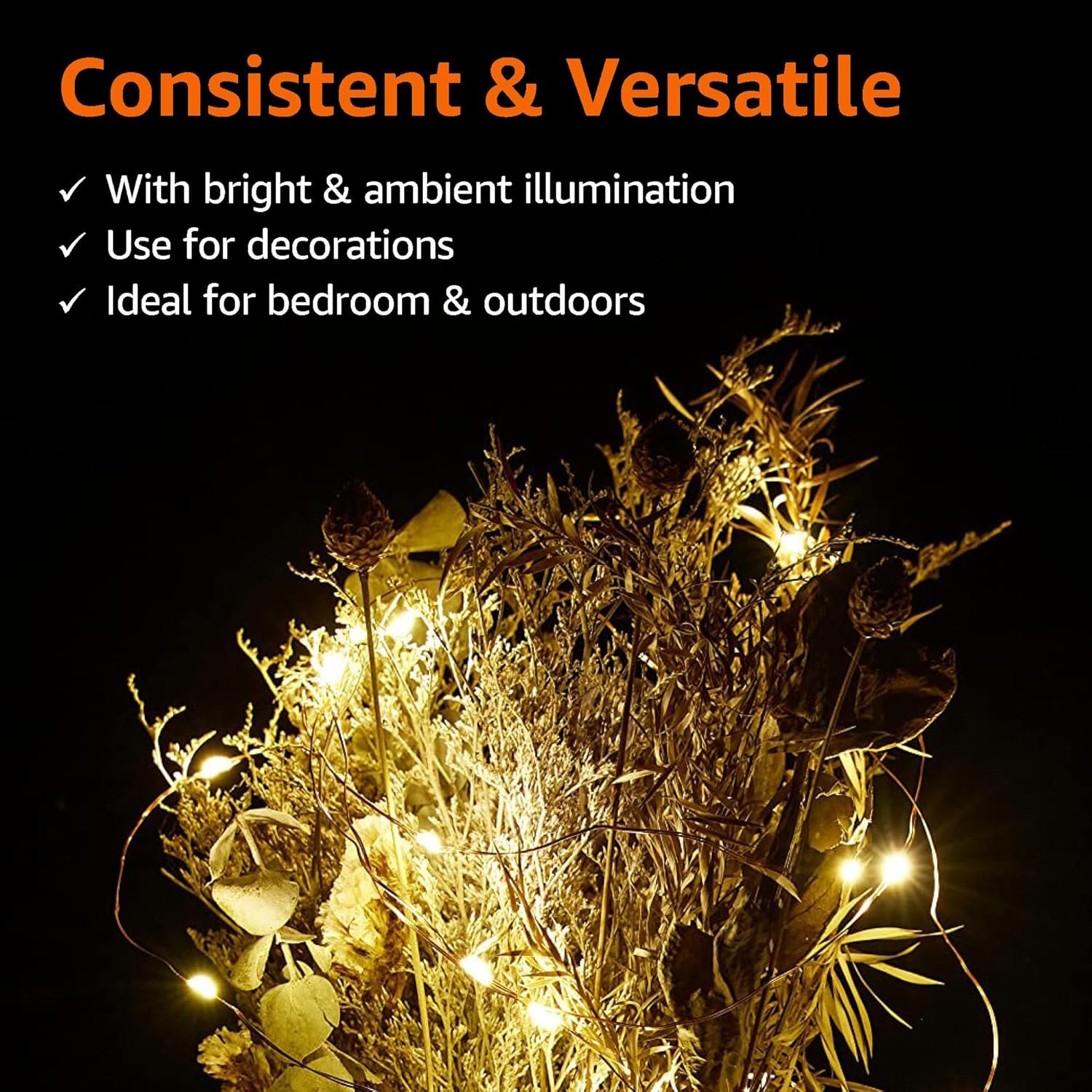 Amazon Basics 9ft 25 LED Fairy Lights, Battery Powered Outdoor String Lights for Bedroom, 2-pack (50 LEDs total), Warm White - Image 7