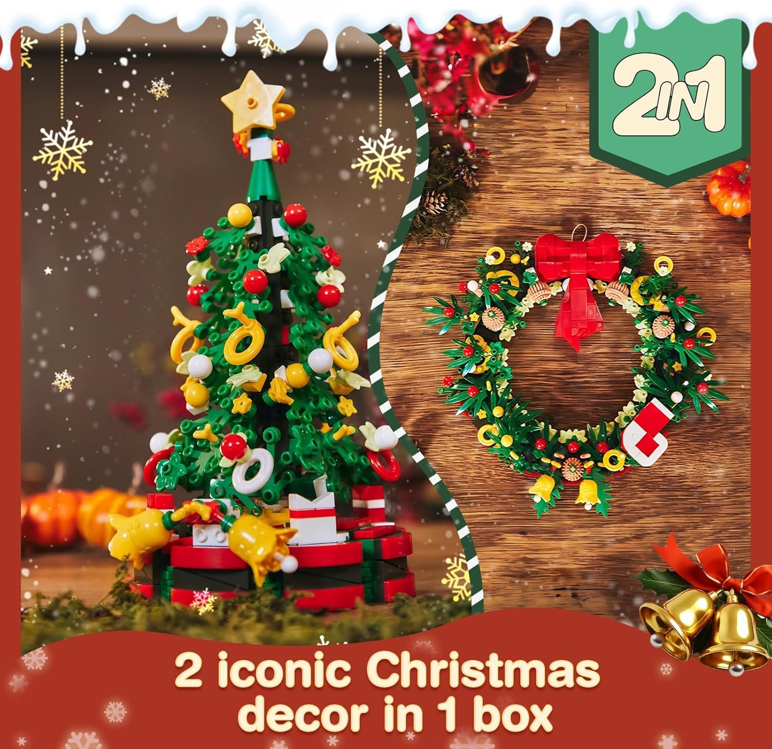 Christmas Tree or Wreath Building Set for Adults and Kids, Creator Building Toy Kit for Holiday Decoration, Tabletop Christmas Tree Gift, 2 Building Options in 1 Set, Compatible with Lego - Image 5