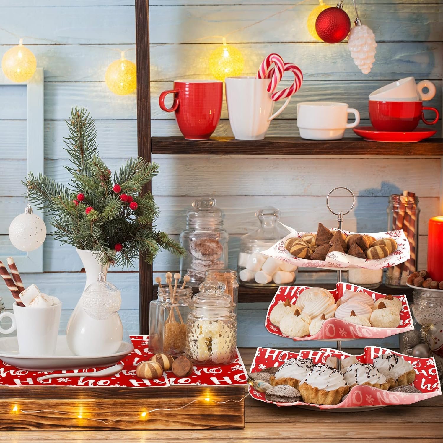 160 Pcs Christmas Wax Paper Sheets for Food Snowflake Hoho Wax Paper Wrapping Bulk Deli Parchment Baking Paper Sandwich Candy Cookies Waterproof Wrappers Oilproof Basket Liners (8 x 10 Inch) - Image 5