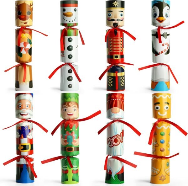 D-FantiX 8Pcs Christmas Non-Snap Party Table Favors with Party Hats Joke Little Gifts for Kids Adults, 8 Christmas Character Design, Xmas Seasonal Holiday Dinner Traditions Supplies - Image 2