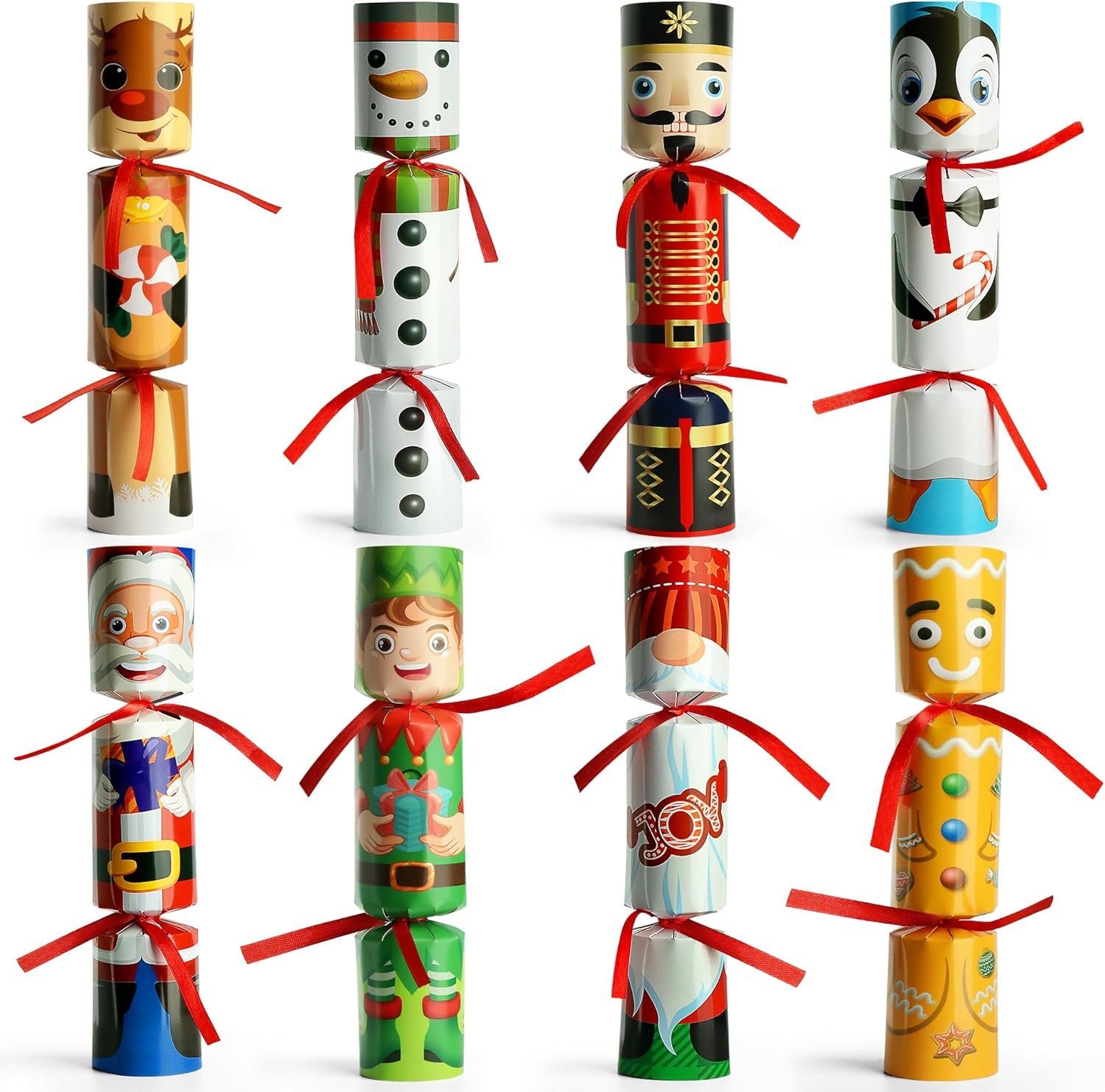 D-FantiX 8Pcs Christmas Non-Snap Party Table Favors with Party Hats Joke Little Gifts for Kids Adults, 8 Christmas Character Design, Xmas Seasonal Holiday Dinner Traditions Supplies - Image 2