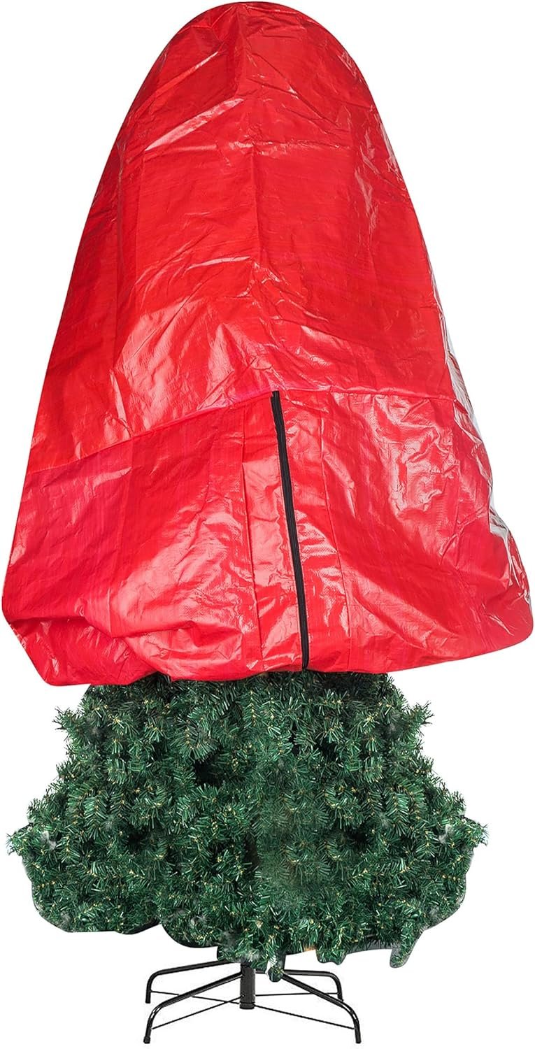 Upright Christmas Tree Bag - Zippered Cover with Handles and Cinch Cord for Assembled Artificial Trees Up to 7.5-Feet by Elf Stor (Red) - Image 5