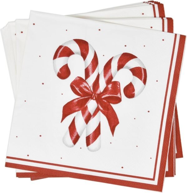 100 Count Christmas Candy Cane Cocktail Beverage Napkins Holiday Disposable Paper Napkin Red and White Striped Peppermint Canes Dessert Napkins for Home Dinner Xmas Tableware Party Supplies Decoration - Image 8