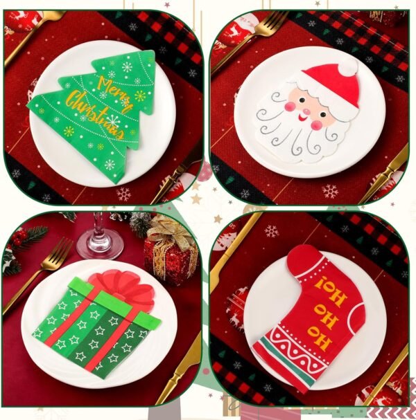 100 Pcs Christmas Paper Napkins, 3-Ply Cute Christmas Napkins Santa Napkins Xmas Tree Napkins Christmas Cocktail Napkins Holiday Dessert Napkins for Xmas Winter New Year - Image 7