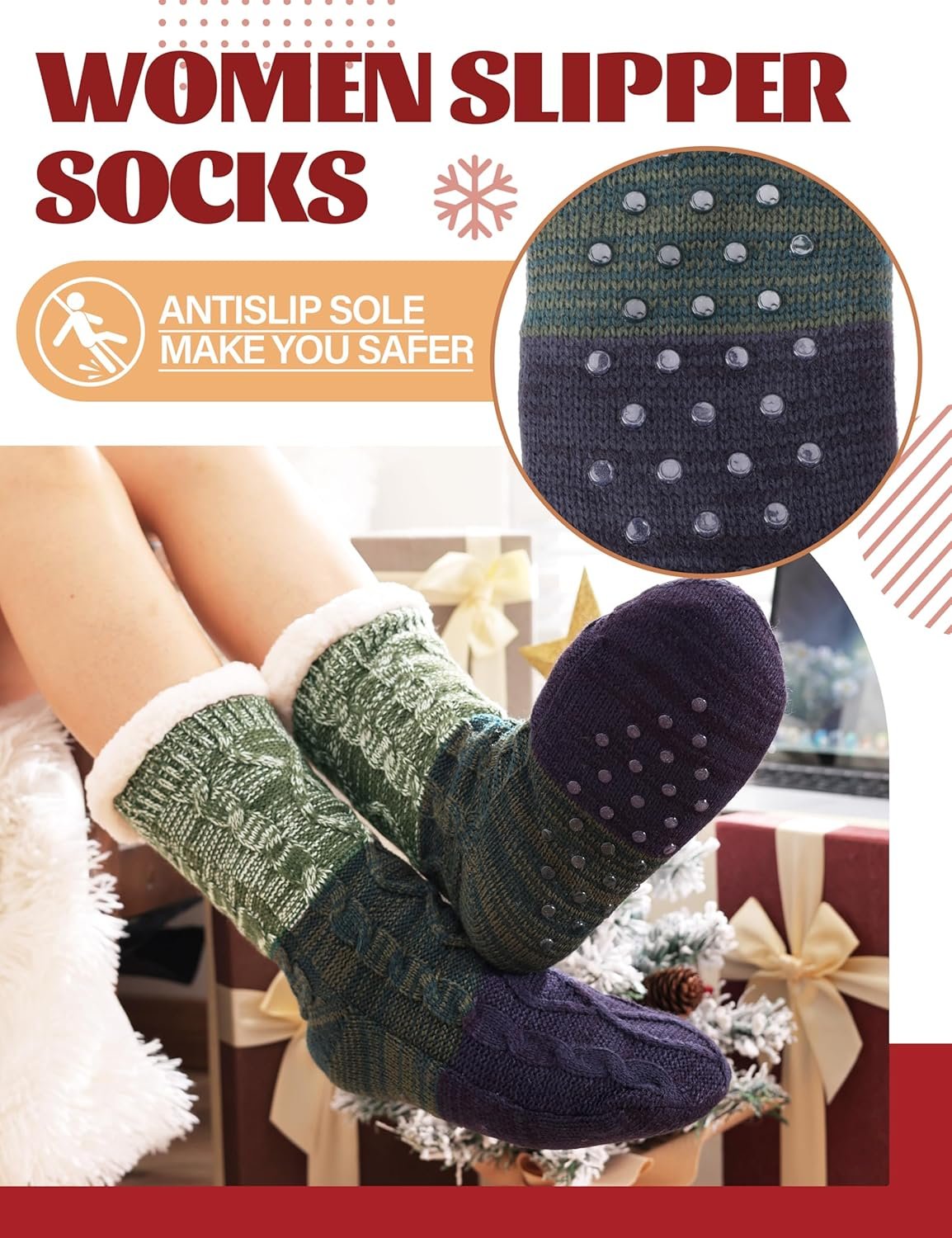 Anlisim Women Slipper Socks Non Slip Fuzzy Fluffy Thick Warm Cabin Cozy Comfy Soft Fleece Home Grips Socks - Image 5
