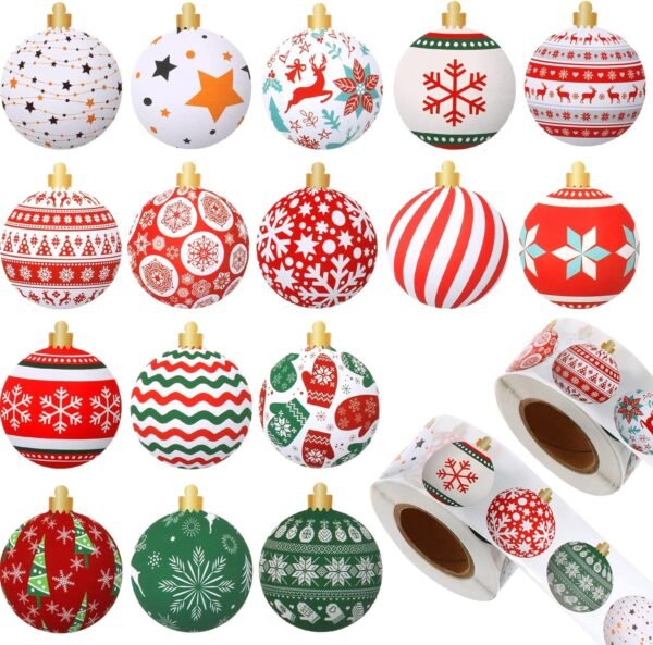 1000 Pcs Christmas Ornament Roll Stickers Christmas Ball Sticker Assorted Holiday Stickers 1.5 Inch Christmas Decoration Stickers Roll for Christmas Candy Bag Party Favors Supplies (Snowflake Style) - Image 2