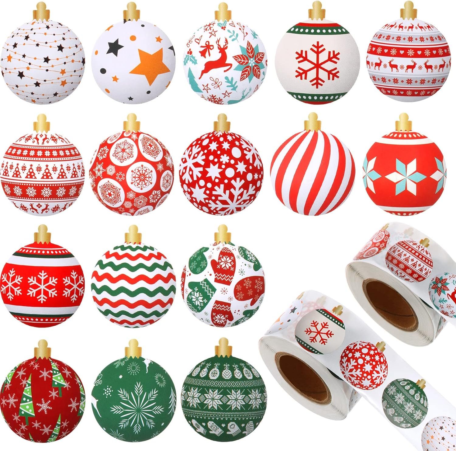 1000 Pcs Christmas Ornament Roll Stickers Christmas Ball Sticker Assorted Holiday Stickers 1.5 Inch Christmas Decoration Stickers Roll for Christmas Candy Bag Party Favors Supplies (Snowflake Style) - Image 2