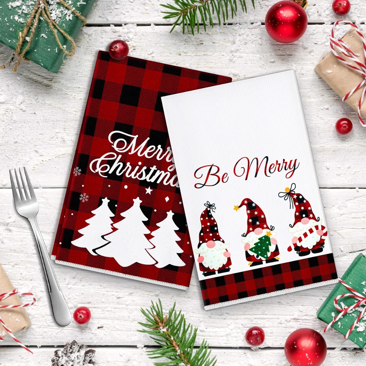 Amandir Set of 6 Red Black Christmas Kitchen Towels Buffalo Plaid 24 x 16 Inch Dish Towels Winter Snowman Truck Tea Towels Christmas Hand Towels for Holiday Xmas Housewarming Gift Farmhouse Home - Image 7