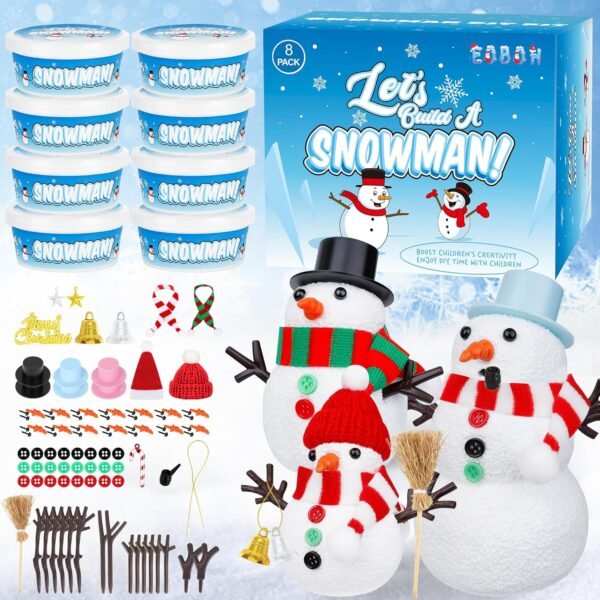 Christmas Craft Kit, 8 Pack Snowman Kit DIY Christmas Ornaments, Build a Snowman Kit Indoor Decorations, Creative Kids Air Dry Modeling Clay, Xmas Activities Snowman Making Kit Toys for Holiday - Image 2
