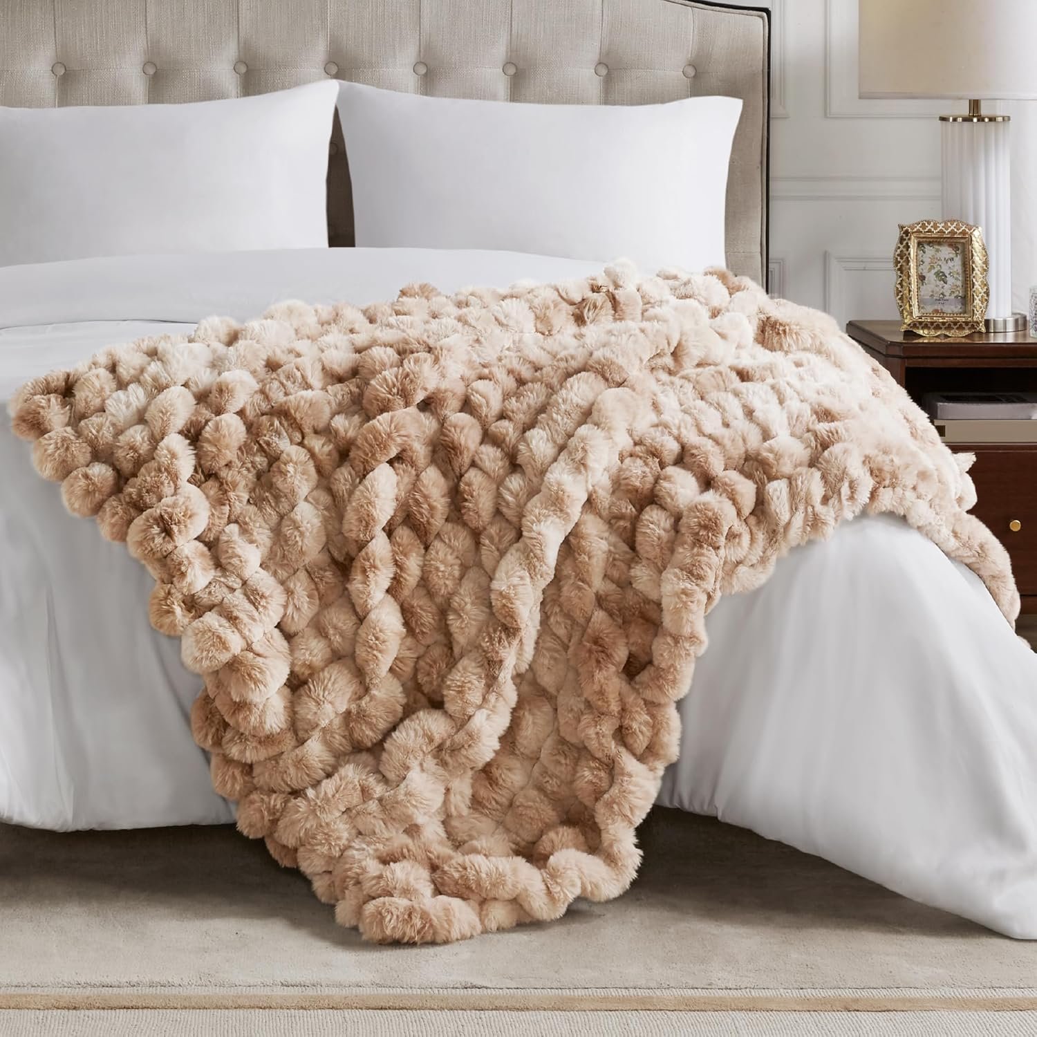 Hyde Lane Soft Faux Rabbit Fur Throw Blanket, Cute Plush Fuzzy Blanket for Sofa Couch, Thick Fluffy Shaggy Throw for Women Girls As a Gift, Brun Rabbit, 50"x60" - Image 3