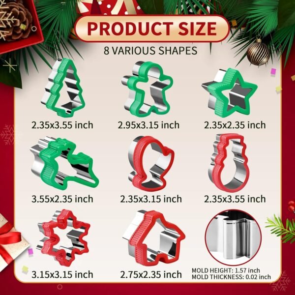 Christmas Cookie Cutter Set - 8 Piece Holiday Cookies Molds with Comfort Grip for Xmas Party Supplies/Favors - Including Glove, Snowman, Gingerbread Man, Star, Snowflakes, Christmas Tree, etc - Image 4