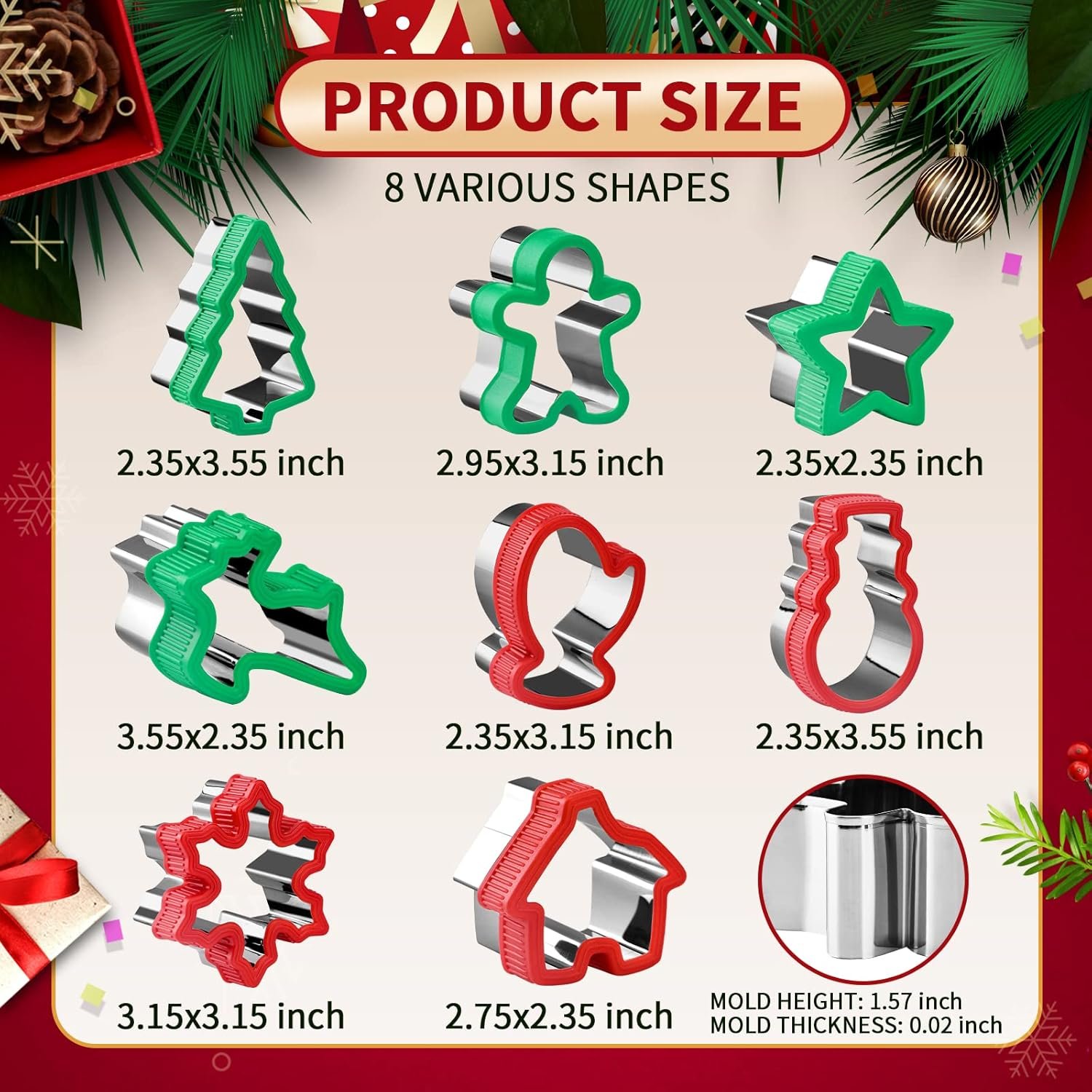 Christmas Cookie Cutter Set - 8 Piece Holiday Cookies Molds with Comfort Grip for Xmas Party Supplies/Favors - Including Glove, Snowman, Gingerbread Man, Star, Snowflakes, Christmas Tree, etc - Image 4