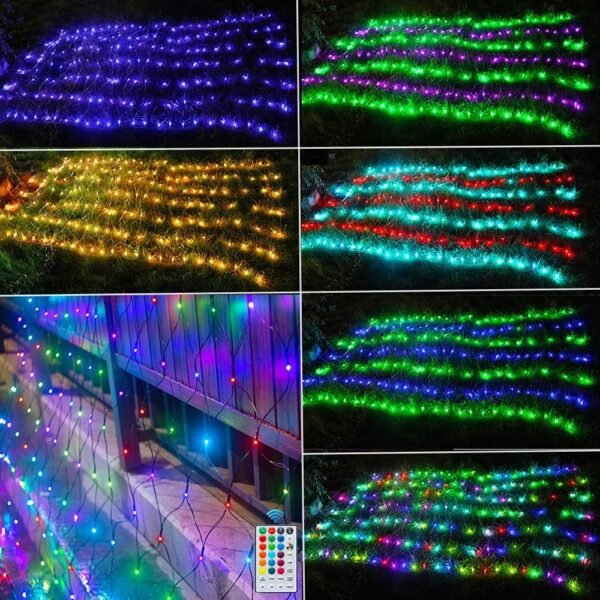 RGB Net Lights, Color Changing Outdoor LED Christmas Mesh Lights, 9.8ft x 6.6ft 204 LED Net Light Halloween Decorations, Connectable Plug in Waterproof Tree Christmas Light Bushes Wedding Garden Decor - Image 7