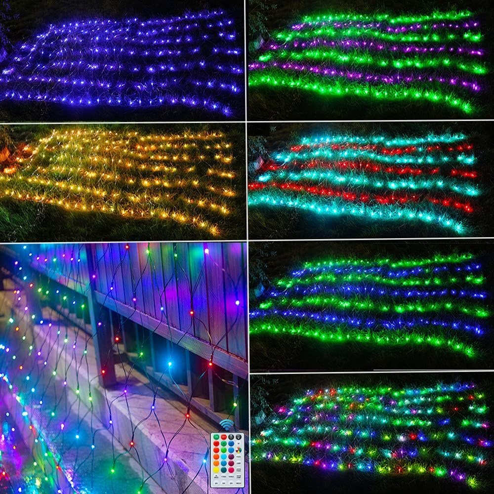 RGB Net Lights, Color Changing Outdoor LED Christmas Mesh Lights, 9.8ft x 6.6ft 204 LED Net Light Halloween Decorations, Connectable Plug in Waterproof Tree Christmas Light Bushes Wedding Garden Decor - Image 7