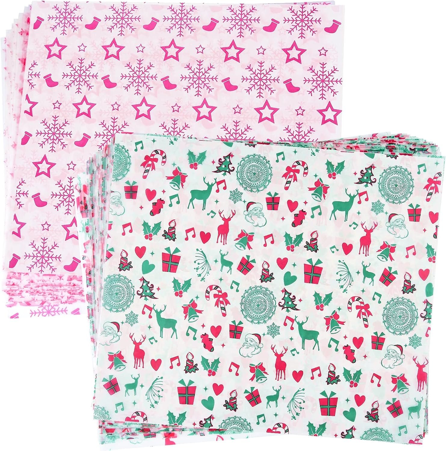 ASTARON 100pcs Christmas Wax Paper Sheets for Food Wrapping, Christmas Tissue Wax Paper for Candy Cookies Sandwich Wrapping Paper Fried Food Basket Liner Greaseproof Paper (Red Green) - Image 2