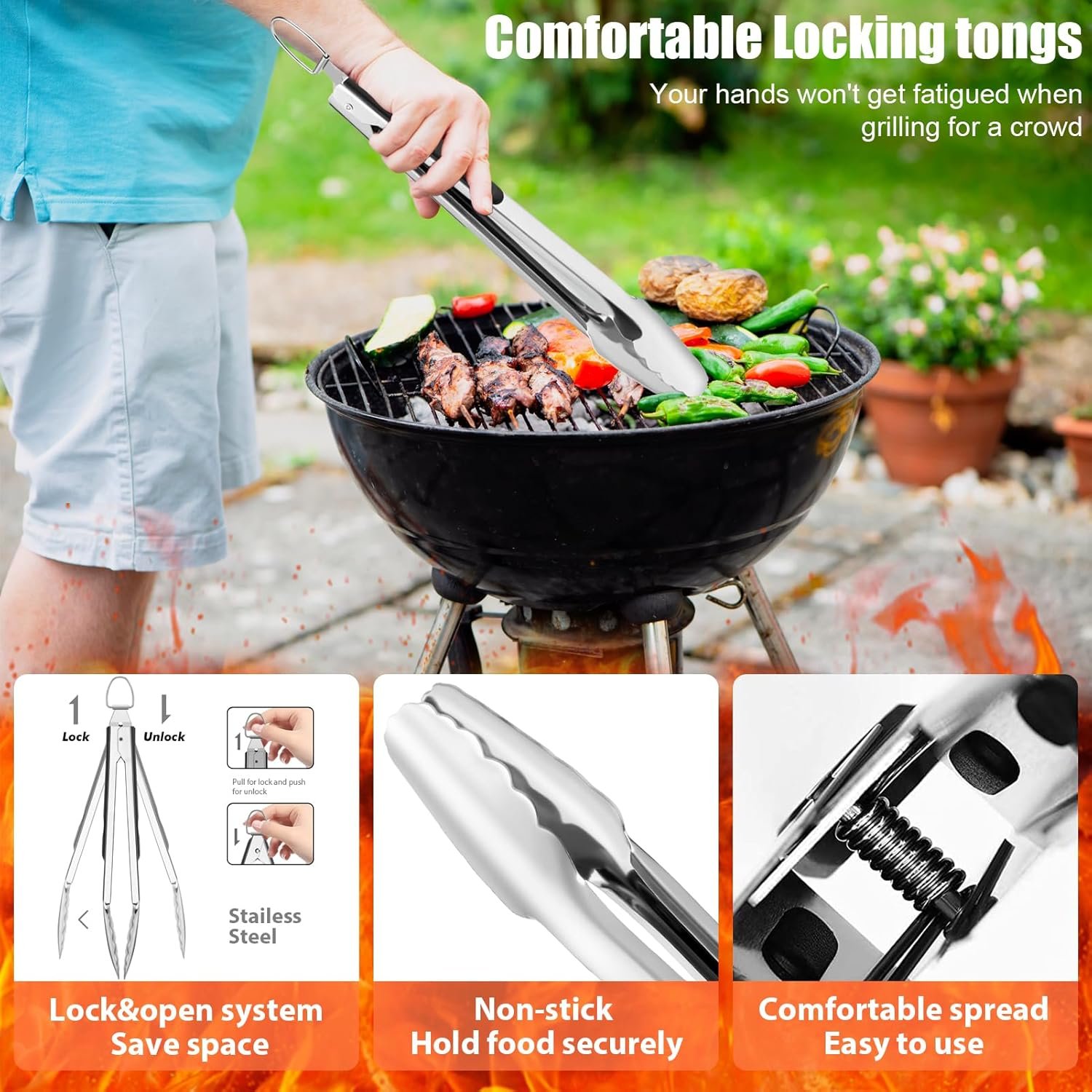 31pcs Stainless Steel BBQ Grill Accessories Set for Men Dad, Heavy Duty Grilling Tools for Outdoor Camping, BBQ Utensils Kit with Mats, Grill Brush in Carrying Bag Brown - Image 5