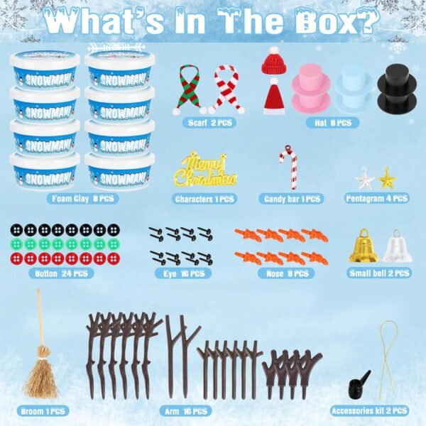 Christmas Craft Kit, 8 Pack Snowman Kit DIY Christmas Ornaments, Build a Snowman Kit Indoor Decorations, Creative Kids Air Dry Modeling Clay, Xmas Activities Snowman Making Kit Toys for Holiday - Image 3