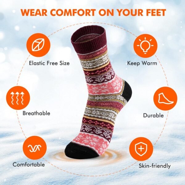 Trifabricy Wool Socks - Vintage Winter Warm Wool Socks for Women, Soft Cozy Socks, Thick Knit Boots Socks Gifts for Women Men - Image 4