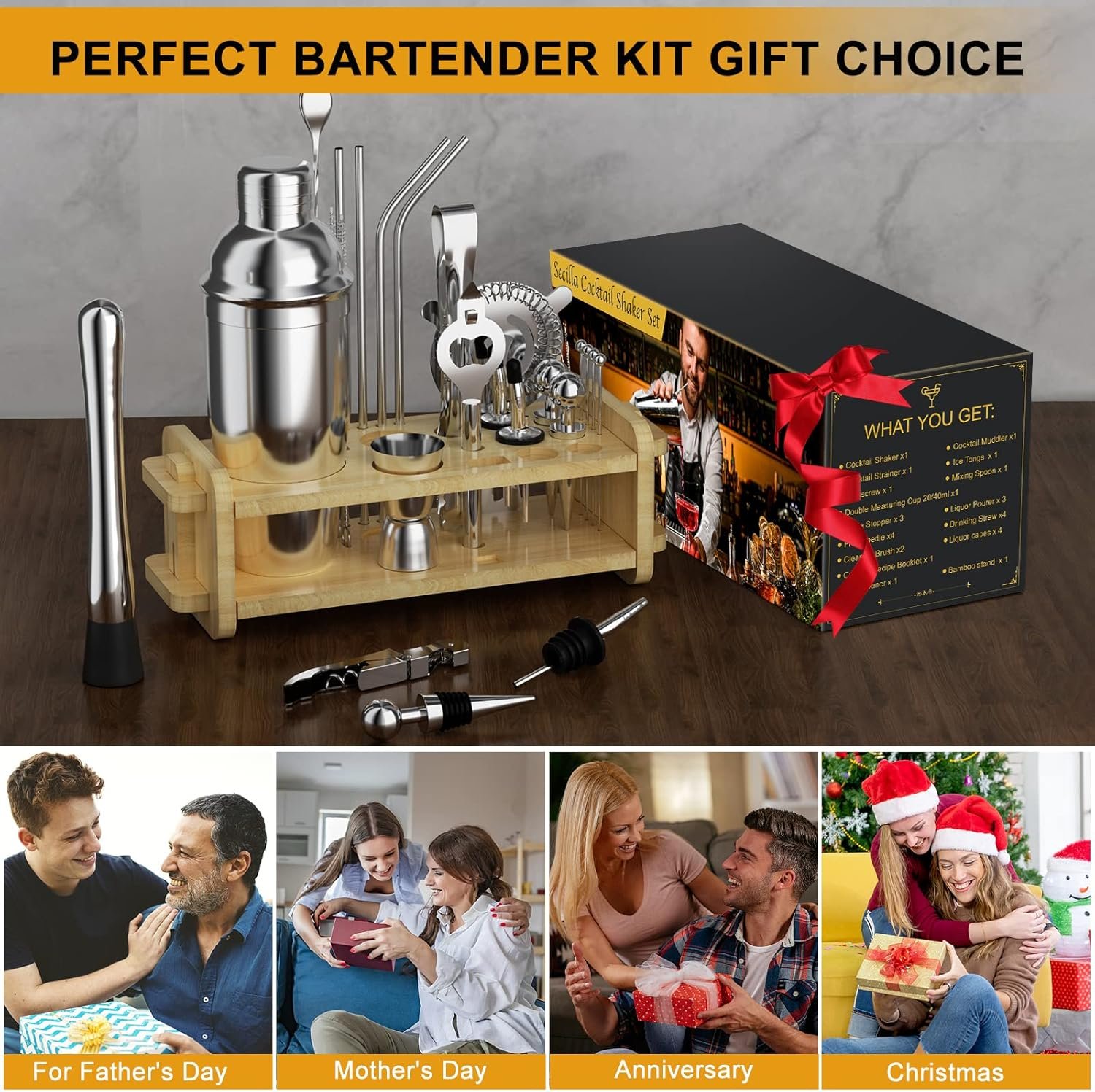 30pcs Mixology Bartender Kit with Stand, 25oz Bar Set Cocktail Shaker Set, Professional Bartending Kit Home Bar Tools Set Bar Accessories Father's Day - Image 8