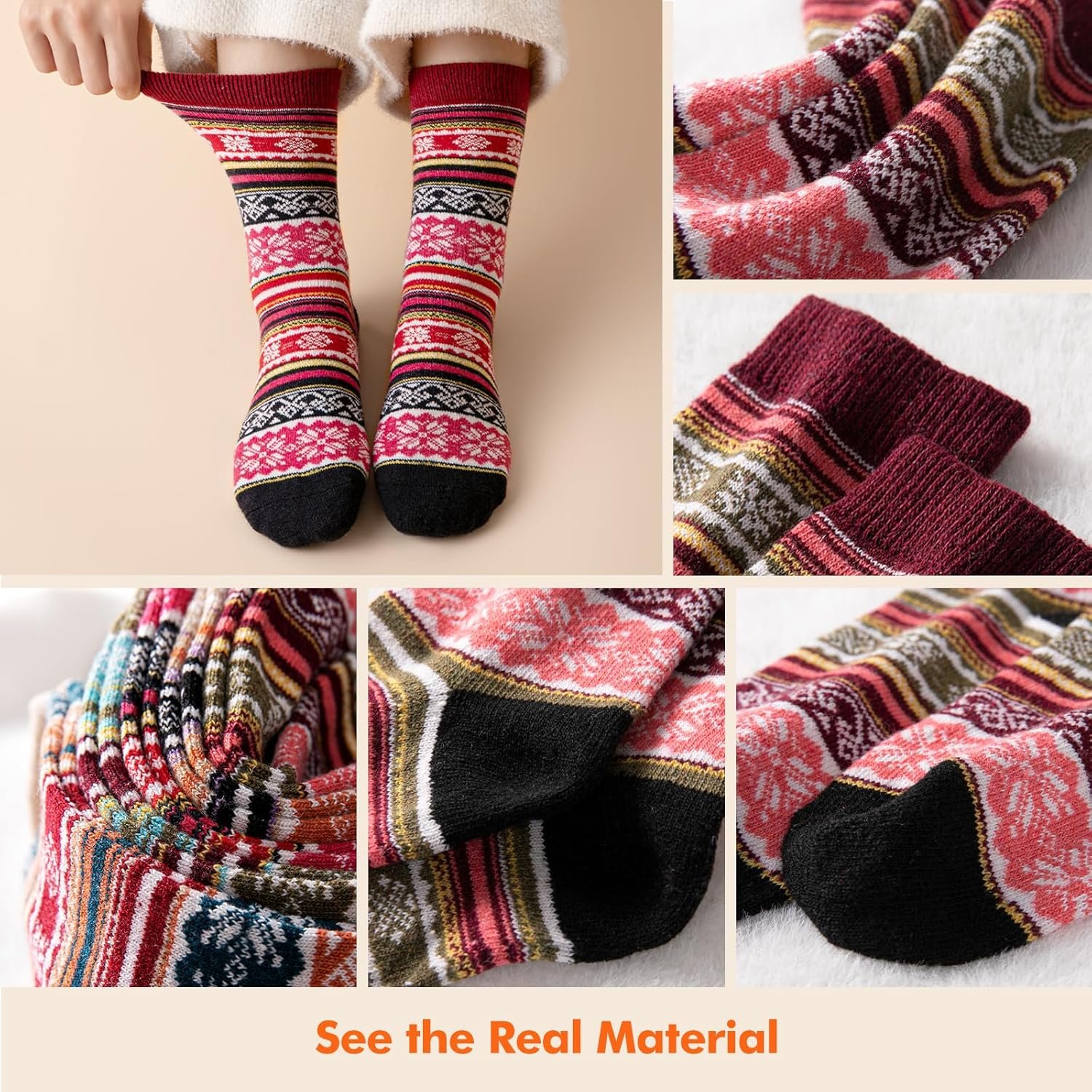 Trifabricy Wool Socks - Vintage Winter Warm Wool Socks for Women, Soft Cozy Socks, Thick Knit Boots Socks Gifts for Women Men - Image 9