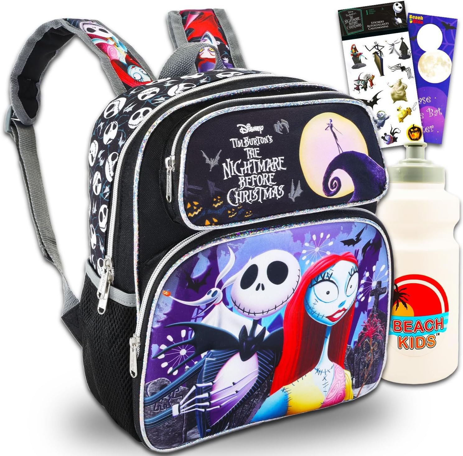 Disney Nightmare Before Christmas Mini Backpack for Girls - Bundle 12” Jack Skellington Backpack with Front Pocket Plus Stickers, Water Bottle, More | Jack and Sally Backpack - Image 2