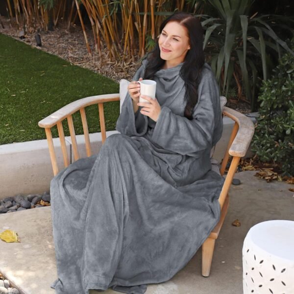 Catalonia Wearable Blanket with Sleeves and Pocket, Cozy Soft Fleece Mink Micro Plush Wrap Throws Blanket Robe for Women and Men, Gift for Her - Image 6