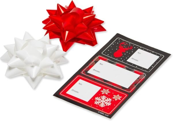 American Greetings 120 sq. ft. Red and Black Christmas Wrapping Paper Set with Cut Lines (4 rolls 30 in. x 12 ft., 7 Bows, 30 Gift Tags), Christmas Text, Plaid, Reindeer and Snowflakes - Image 8