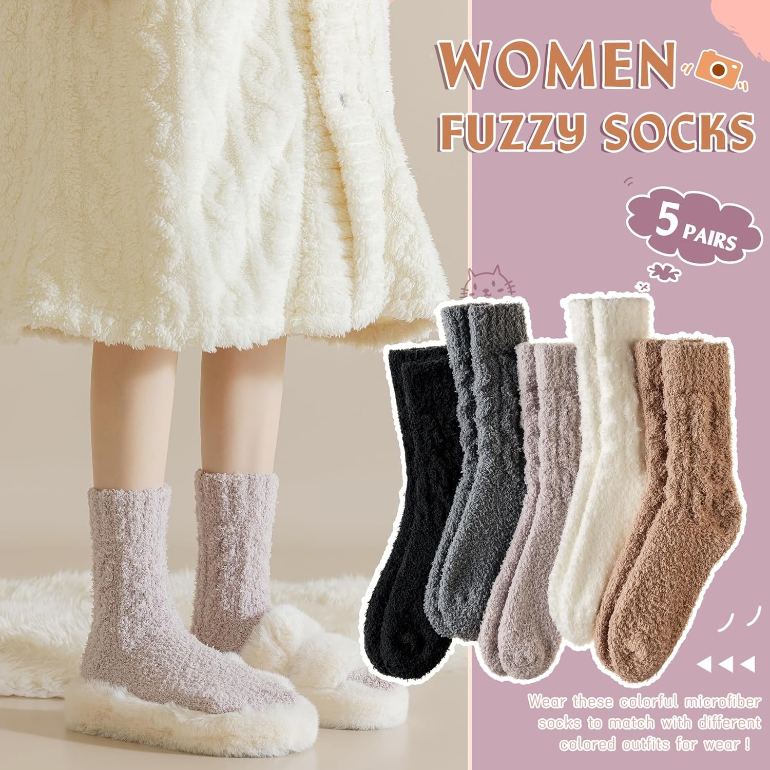 WEVIAS Womens Fuzzy Socks Slipper Fluffy Comfy Cozy Winter Soft Warm Fleece Cabin Plush Sleep Socks - Image 5