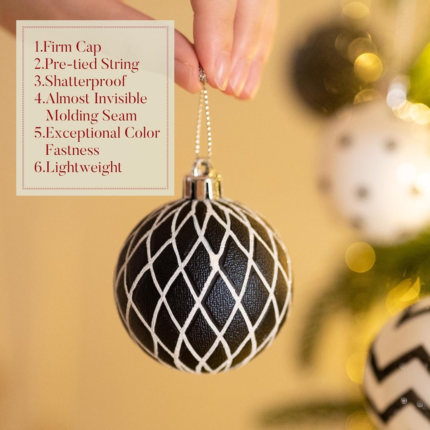 Valery Madelyn Christmas Ornaments Tree Decorations, 30ct Black and White Shatterproof Christmas Ball Ornaments Set, 2.36 Inch Boho Modern Decorative Hanging Ornament Bulk for Xmas Holiday Party Decor - Image 6