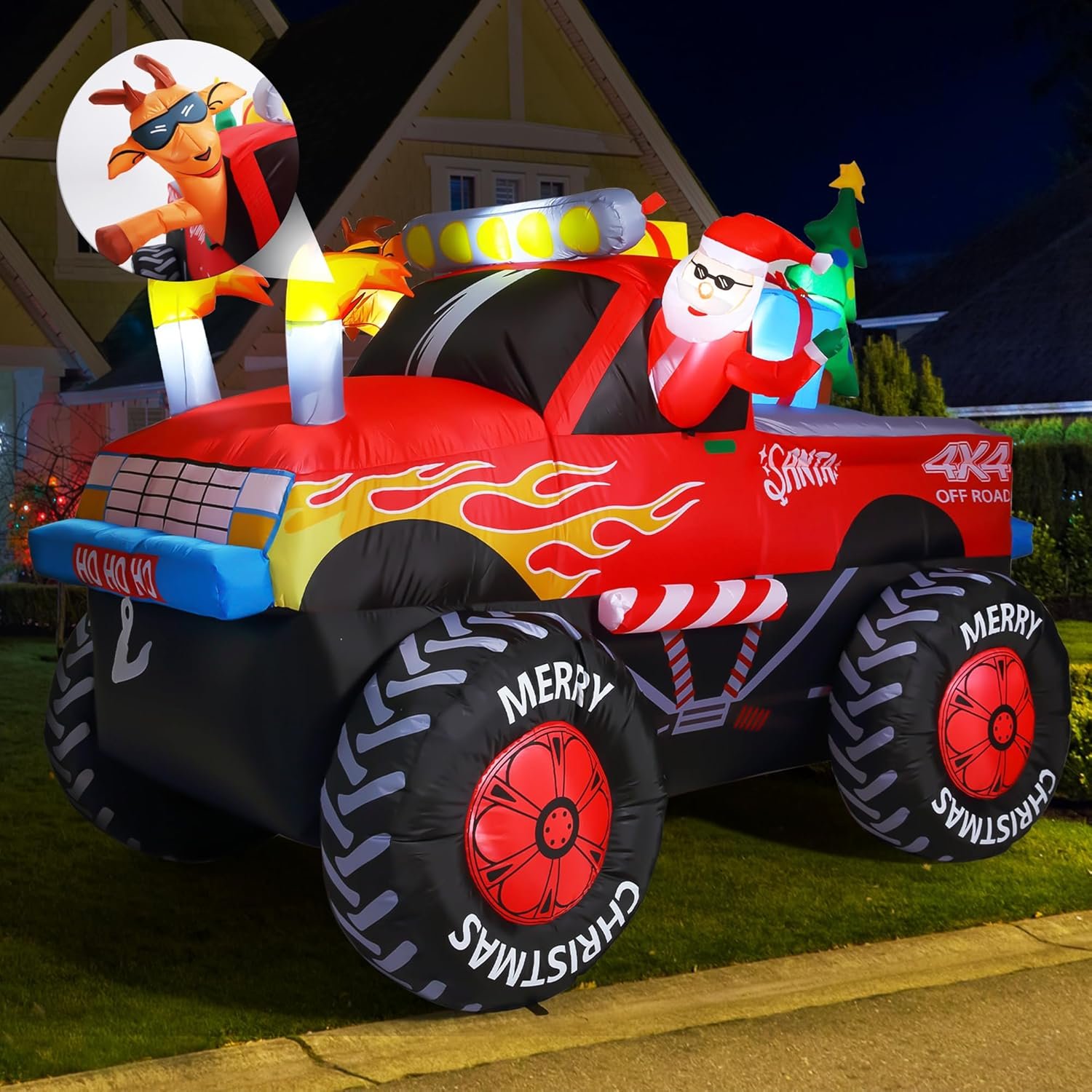 8.5 FT Long Santa Driving Monster Truck Christmas Inflatables Outdoor Decorations, Christmas Blow Up Santa Claus Yard Decorations for Garden Lawn Xmas Decor - Image 3