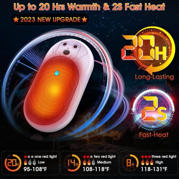 Rechargeable Hand Warmers 6000mAh Portable: Aleath Warm Gifts for Outdoor Hunting Camping - 2 Pack Electric Hot Handwarmers for Women Men - Image 5