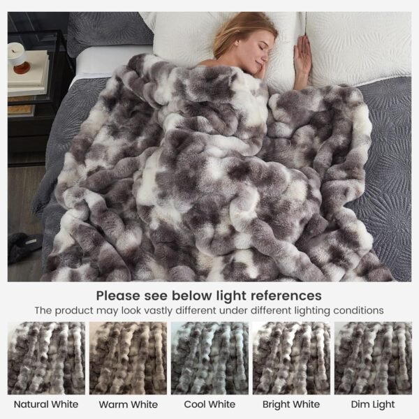 Cozy Bliss Faux Fur Throw Blanket for Couch, Fuzzy Soft Plush Thick Bubble Blanket for Sofa Bedroom Living Room, 50 * 60 Inches Tie-dye Taupe - Image 10