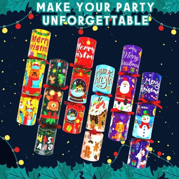 Christmas Party Favors 6 Pack Christmas Crackers with Random Little Gifts Inside Non-Snap Christmas Design Party Table Favors with Holiday Party Favor Supplies - Image 7