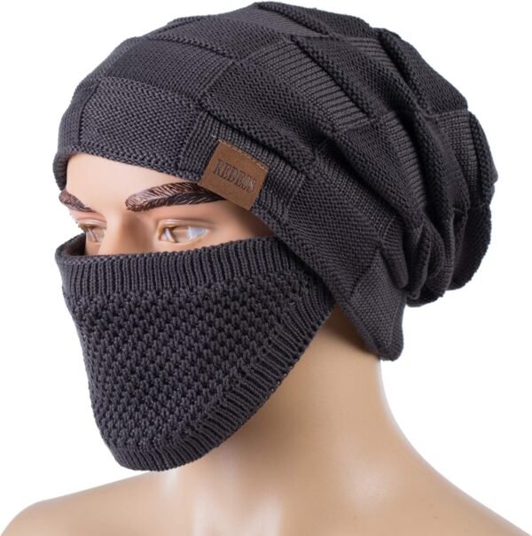 REDESS Beanie Hat for Men and Women Winter Warm Hats Knit Slouchy Thick Skull Cap with Face Cover - Image 3