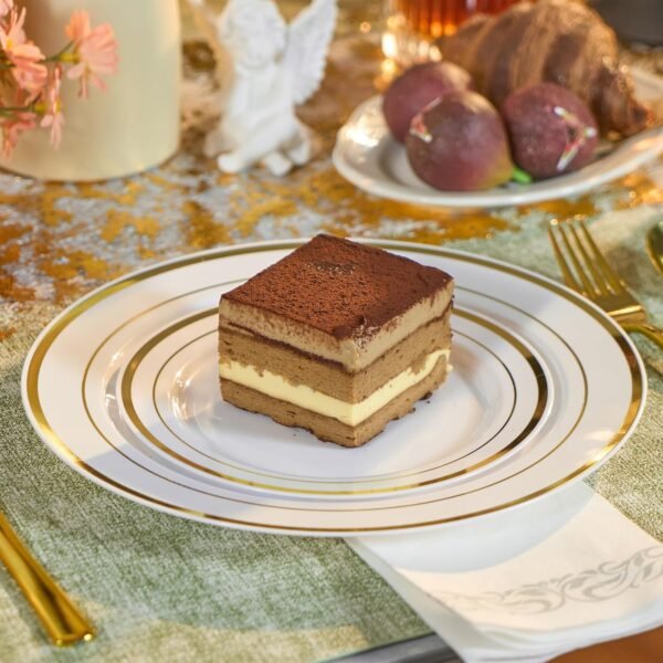 350 Pieces Gold Disposable Plates for 50 Guests, Disposable Plastic Plates for Party, Wedding, Dinnerware Set of 50 Dinner Plates, 50 Salad Plates,50 Cups and 50 Paper Napkins, Gold - Image 5