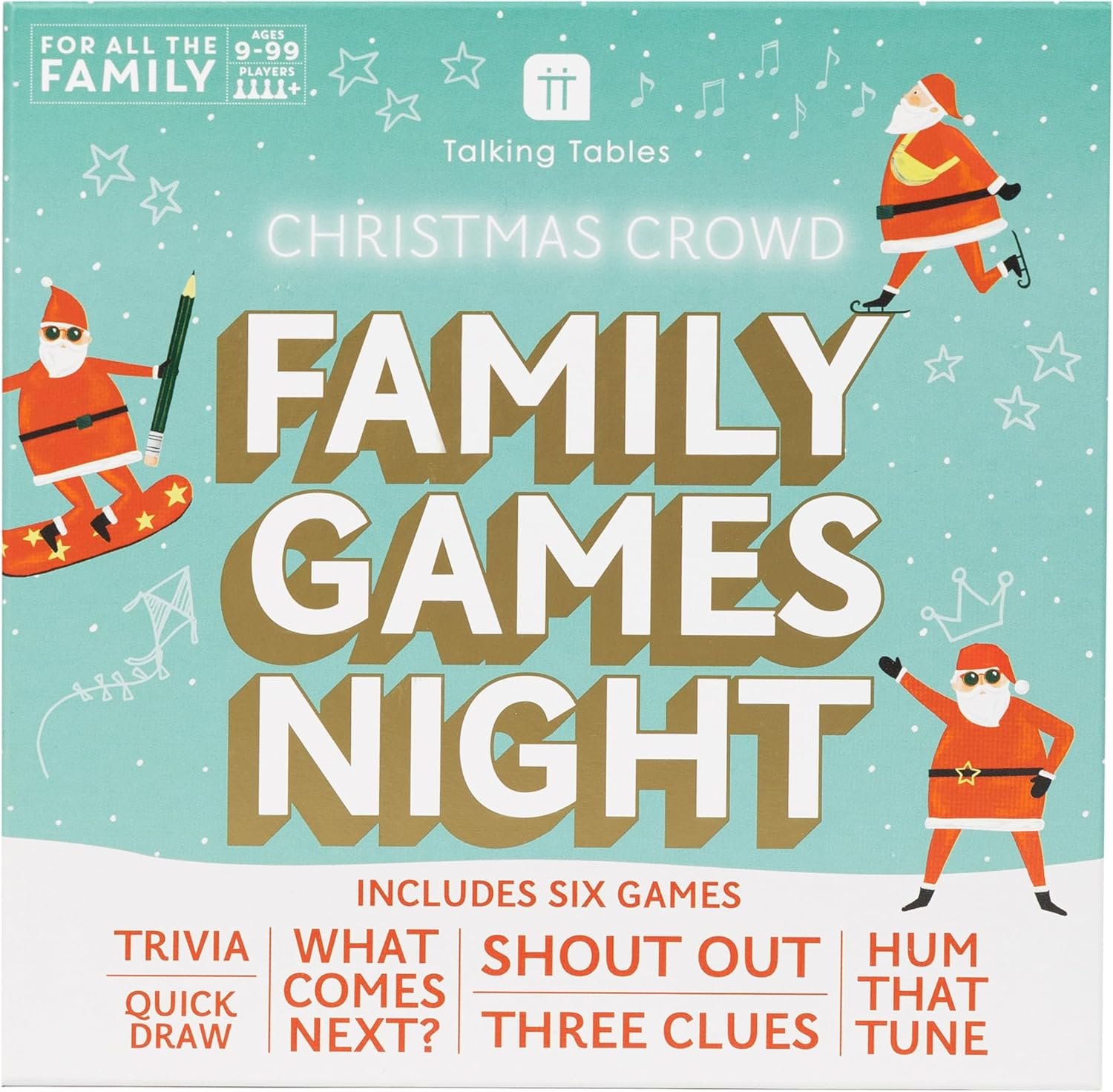 Talking Tables Christmas Family Games Night, Six Games, After Dinner Party, Fun Travel Pocket Games for Kids, Card Games for Adults, Present, Family Board Game, Gift, Secret Santa, Age 9+ - Image 2