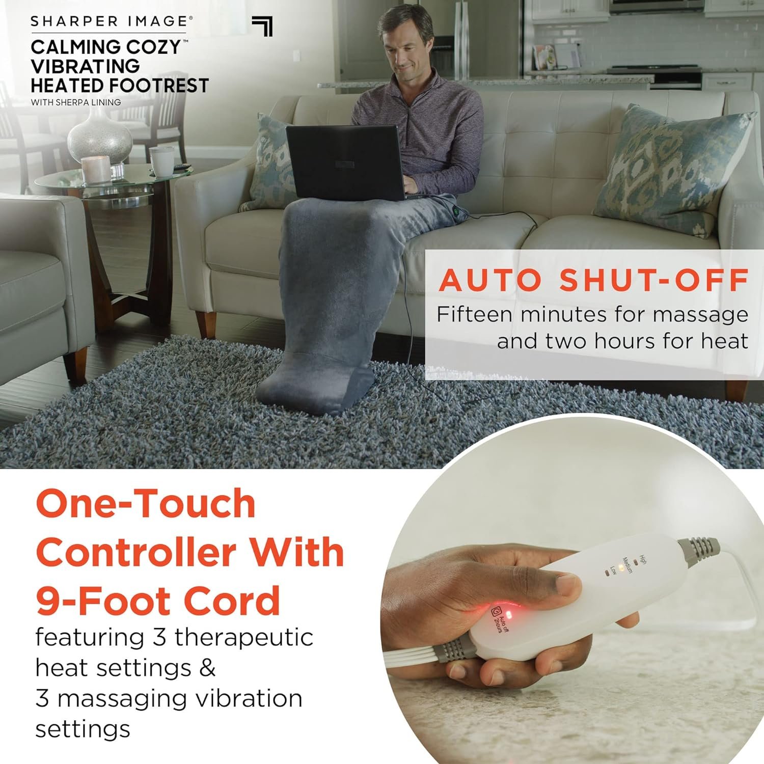 Calming Cozy by Sharper Image Personal Sherpa Wrap with Electric Heating Massaging Vibrating Foot Bed, 3 Heat & 3 Massage Settings for 9 Relaxing Combinations - Image 7
