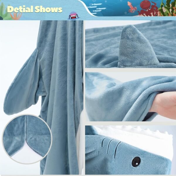 Touchat Shark Blanket for Adult Super Soft Cozy Flannel Throw Wearable Blanket, Cartoon Animals Shark Blanket Hoodie, Sleeping Bag Cosplay Shark Costume Blanket Gifts for Shark Lovers (Blue,M) - Image 6