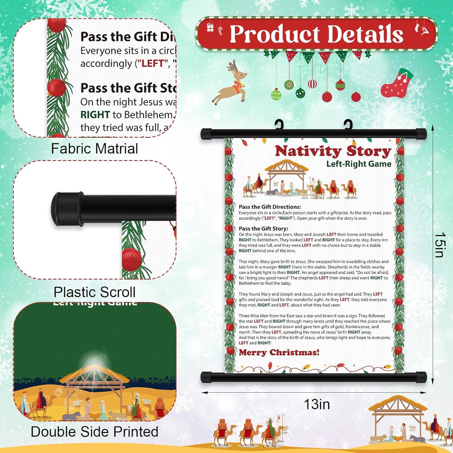 Syhood Christmas Pass The Gift Game Christmas Left Right Game Exchange Game Christmas Hanging Scroll Decoration for Wall Nativity Game Christmas Religious Game (Religious) - Image 4