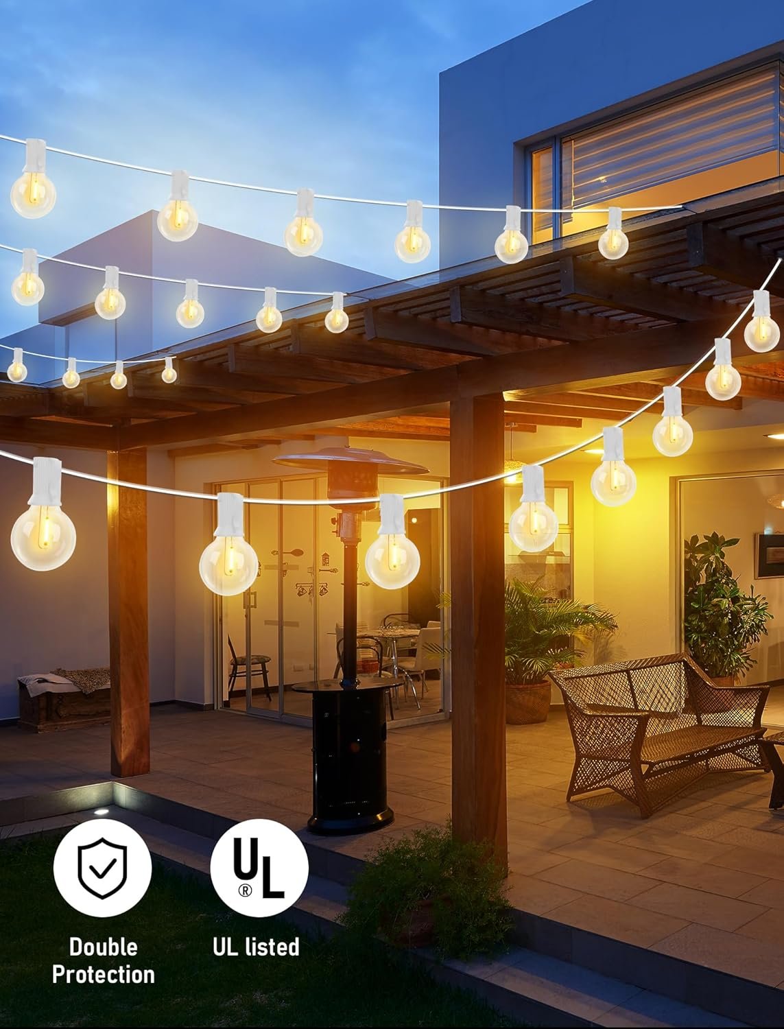 25Ft LED Outdoor String Lights Christmas, G40 Globe Patio String Lights Waterproof with 27 Shatterproof LED Bulbs, Hanging Christmas Decorations Lights for Backyard Porch Garden Bistro Party- White - Image 5