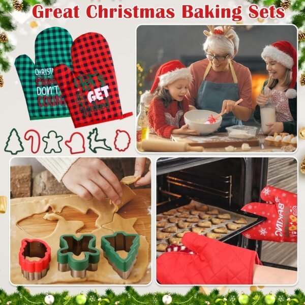 24 Pcs Christmas Baking Gift Set Christmas Pot Holders Oven Mitts Silicone Spatulas Baking Cookie Cutters Cooking Pocket Potholders Christmas Pot Holders Gift Set for Christmas Kitchen Gifts - Image 4