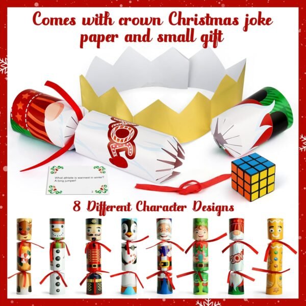D-FantiX 8Pcs Christmas Non-Snap Party Table Favors with Party Hats Joke Little Gifts for Kids Adults, 8 Christmas Character Design, Xmas Seasonal Holiday Dinner Traditions Supplies - Image 3