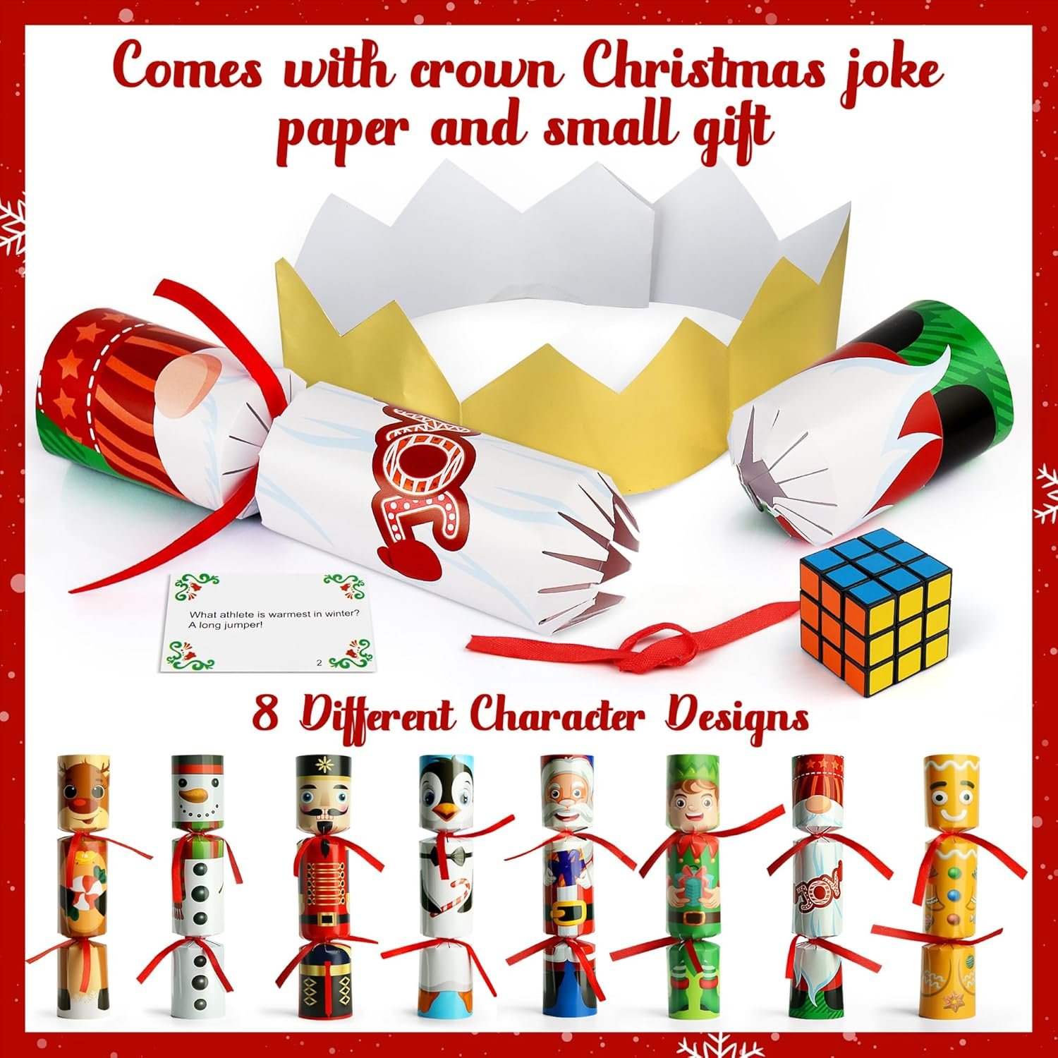 D-FantiX 8Pcs Christmas Non-Snap Party Table Favors with Party Hats Joke Little Gifts for Kids Adults, 8 Christmas Character Design, Xmas Seasonal Holiday Dinner Traditions Supplies - Image 3