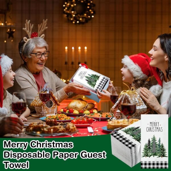 100 Pieces Christmas Napkins Bulk Holiday Disposable Paper Guest Hand Towel Christmas Tree Cocktail Napkins Merry Christmas Hand Napkins for Home Winter Kitchen Xmas Party (Bright Plaid) - Image 7
