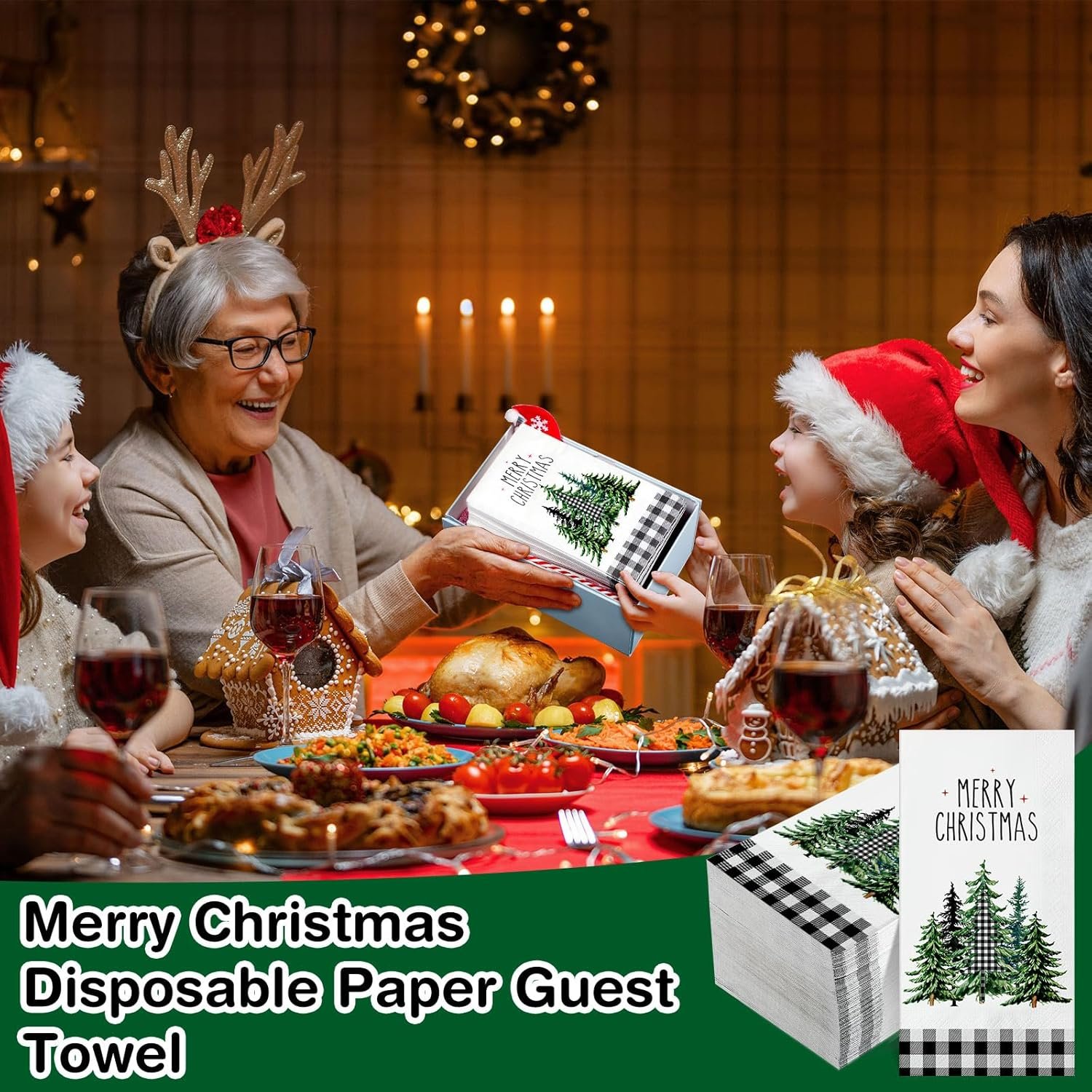 100 Pieces Christmas Napkins Bulk Holiday Disposable Paper Guest Hand Towel Christmas Tree Cocktail Napkins Merry Christmas Hand Napkins for Home Winter Kitchen Xmas Party (Bright Plaid) - Image 7
